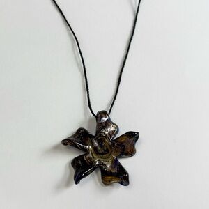 Glass cobalt blue and gold Floral Necklace